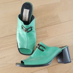 Nordstrom green leather open toe  slides